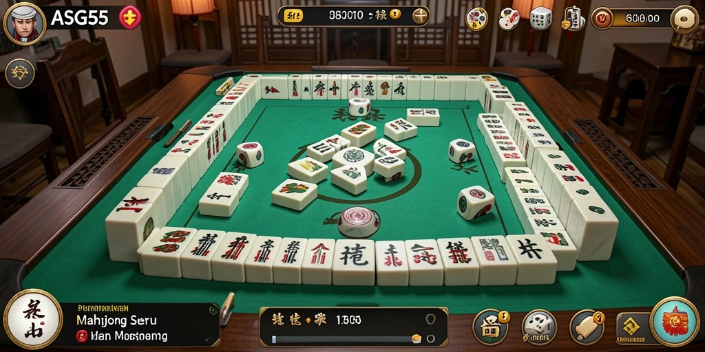 Tangkapan layar utama ASG55 menampilkan gameplay Mahjong yang menarik dan seru.