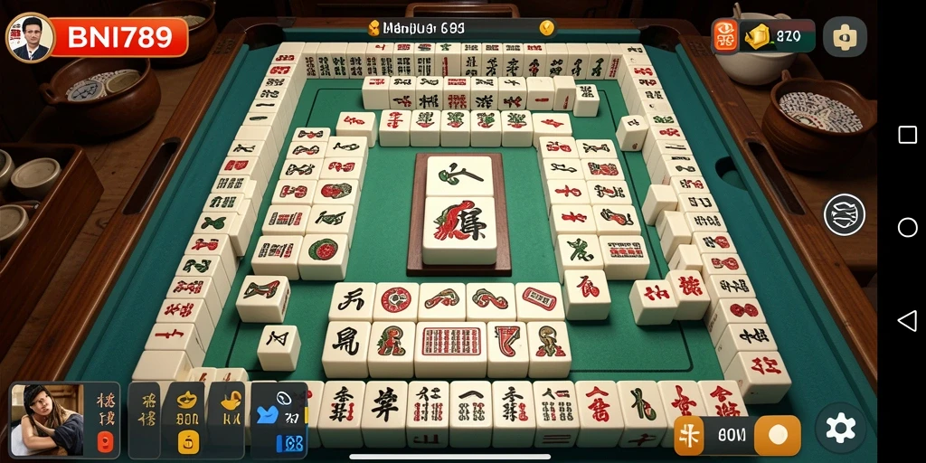 Screenshot gameplay BNI789 menampilkan antarmuka Mahjong yang menarik dan dinamis.