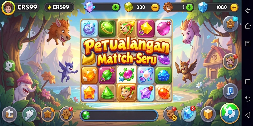 Tampilan gameplay CRS99 dengan kombinasi batu berwarna cerah.