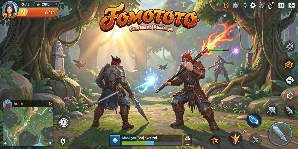 Screenshot gameplay FOMOTOTO menunjukkan aksi strategi yang mendebarkan.