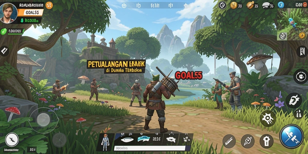 Tampilan gameplay menarik dari GOAL55 di dunia terbuka.