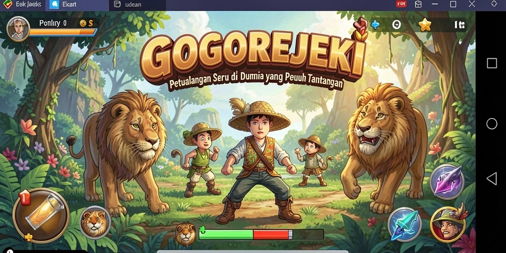 Tampilan gameplay seru GOGOREJEKI dengan karakter yang menjelajahi dunia petualangan.