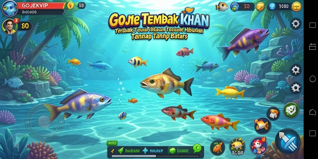 Tampilan gameplay seru dengan aksi menembak ikan.