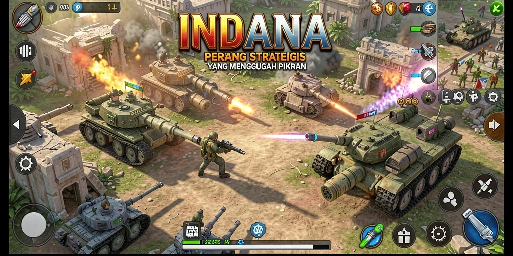 Tangkapan layar gameplay INDAAA menampilkan pertempuran strategis yang mendebarkan.