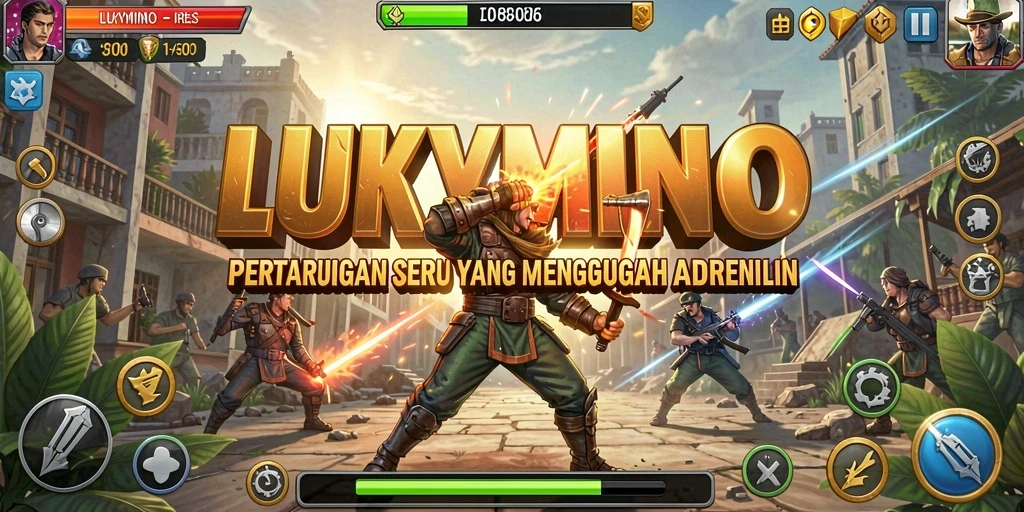 Tangkapan layar LUKYMINO menampilkan aksi pertarungan yang intens dan seru.