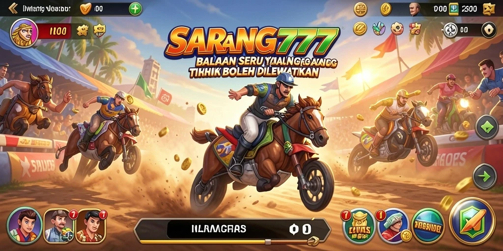 Tangkapan layar SARANG777 menampilkan aksi balapan yang seru dan mendebarkan.