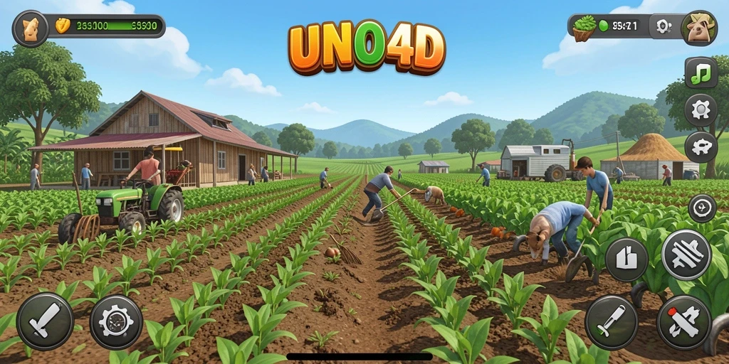 Screenshot menunjukkan gameplay seru bertani dalam UNO4D.