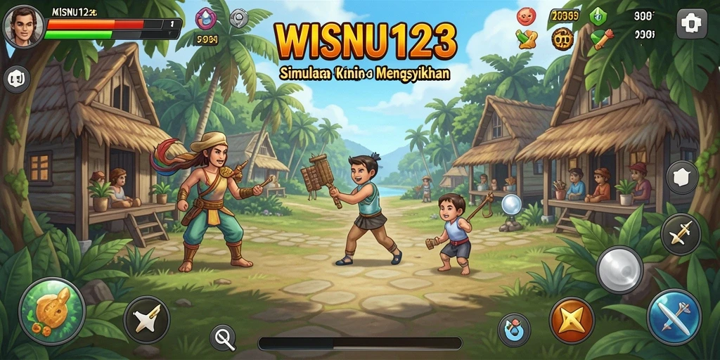 Screenshot gameplay WISNU123 yang menunjukkan interaksi karakter dan lingkungan.