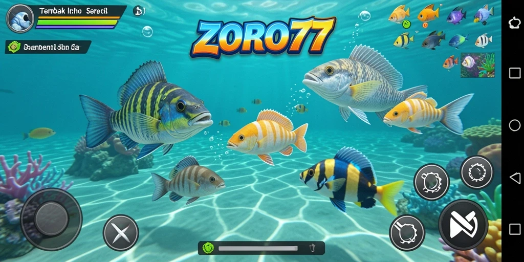 Tampilan gameplay ZORO77 dengan aksi tembak ikan yang seru.